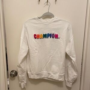 Champion White Sweatshirt with Multicolor Bubble Logo